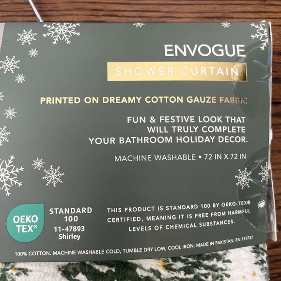 New Envogue Christmas Tree Oeko Tex Shower Curtain 72" x 72" With Pom Pom Trim - Picture 3 of 5